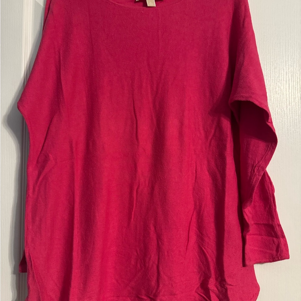 Michael Kors Long Sleeve Crewneck Top in Hot Pink